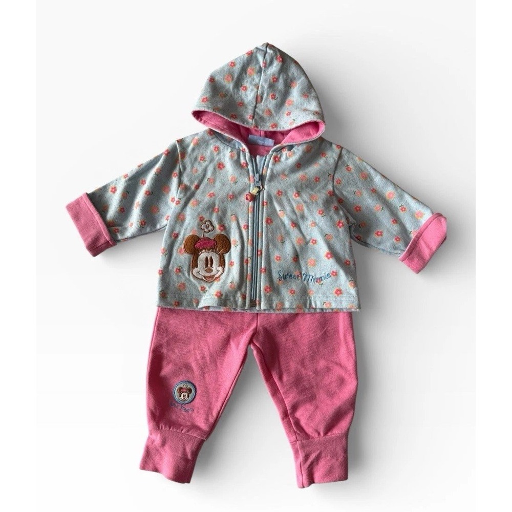 Y2K VTG Walt Disney Girls 6Mos Sweet Minnie 2-Piece Zip Hoodie + Joggers VGC